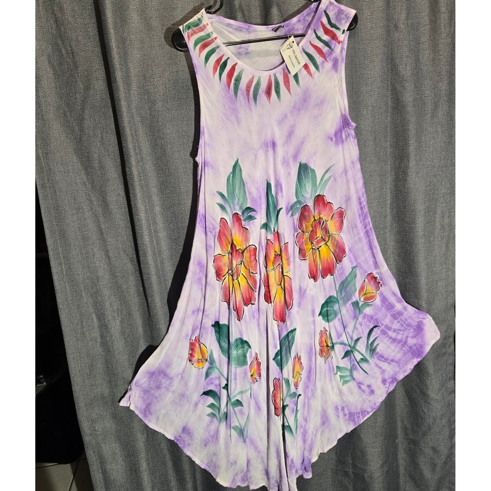 Floral Tie Dye Dress Sleeveless Casual Summer Sundress Purple‎ Size OS